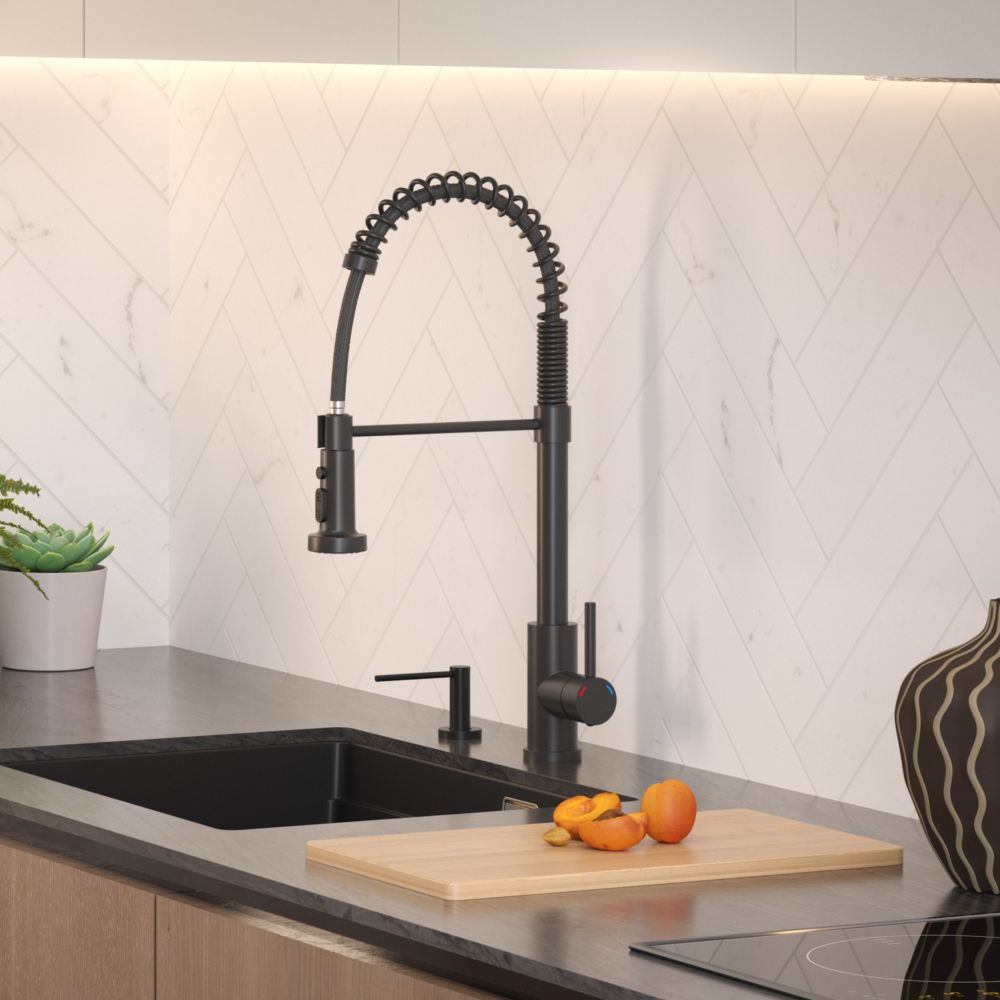 Quadron Alice flexible tap with spray & water stop function, Matte Black