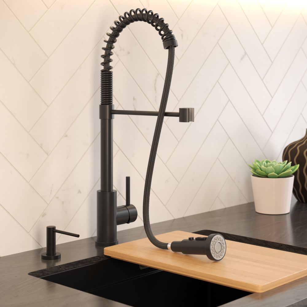 Quadron Alice flexible tap with spray & water stop function, Matte Black