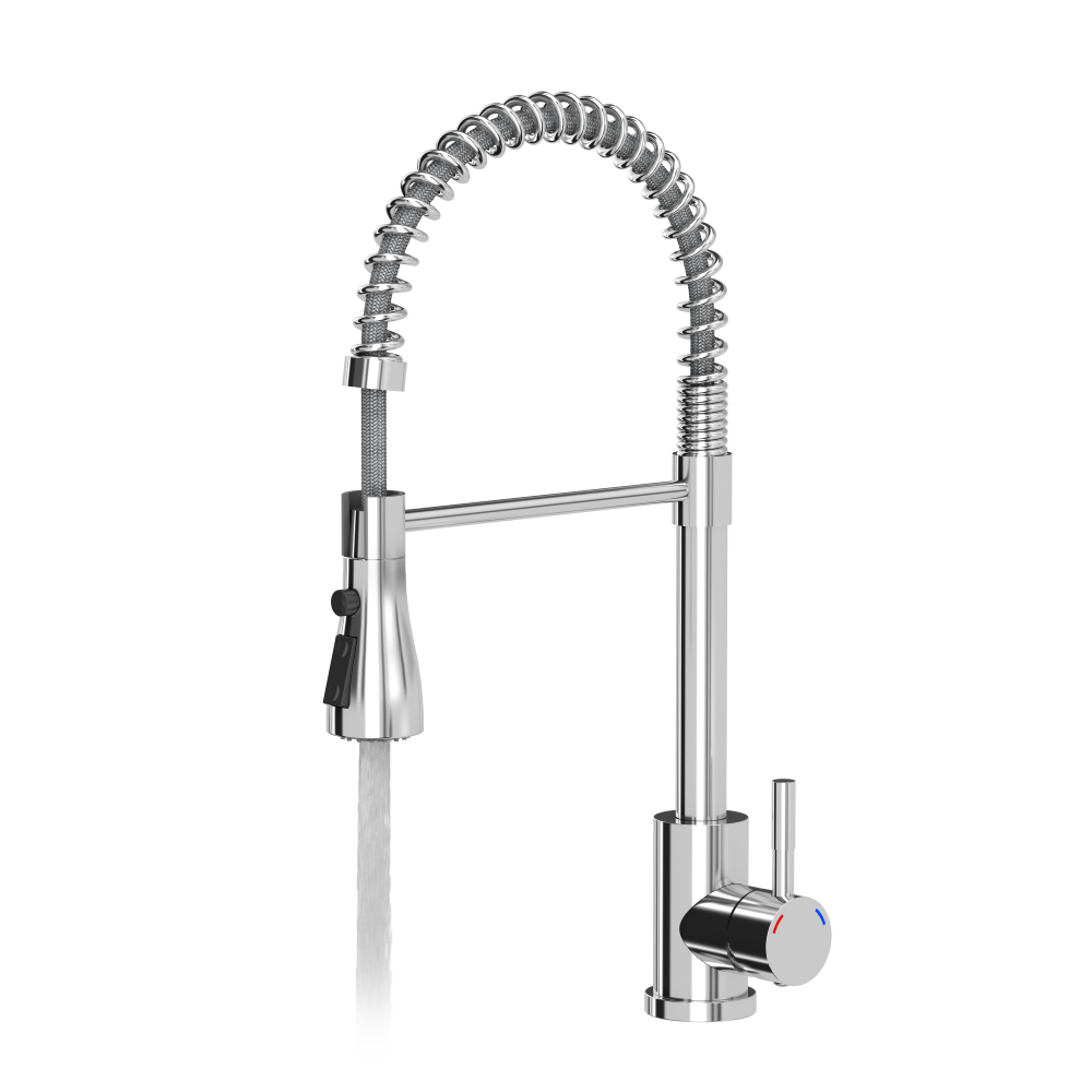Quadron Salma flexible tap with spray & water stop function, Brushed Steel