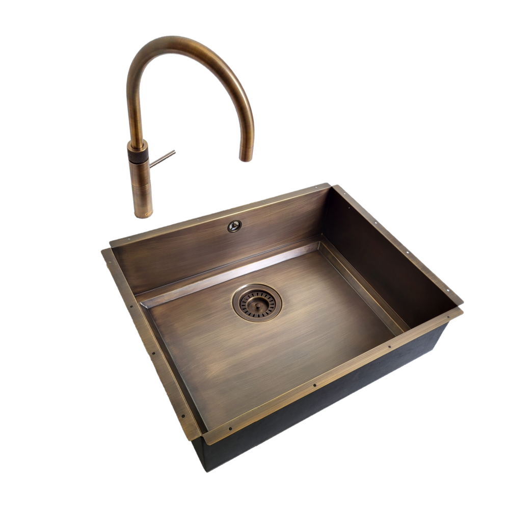 Olif Crudo 50 Cladded Patinated Brass Kitchen Sink