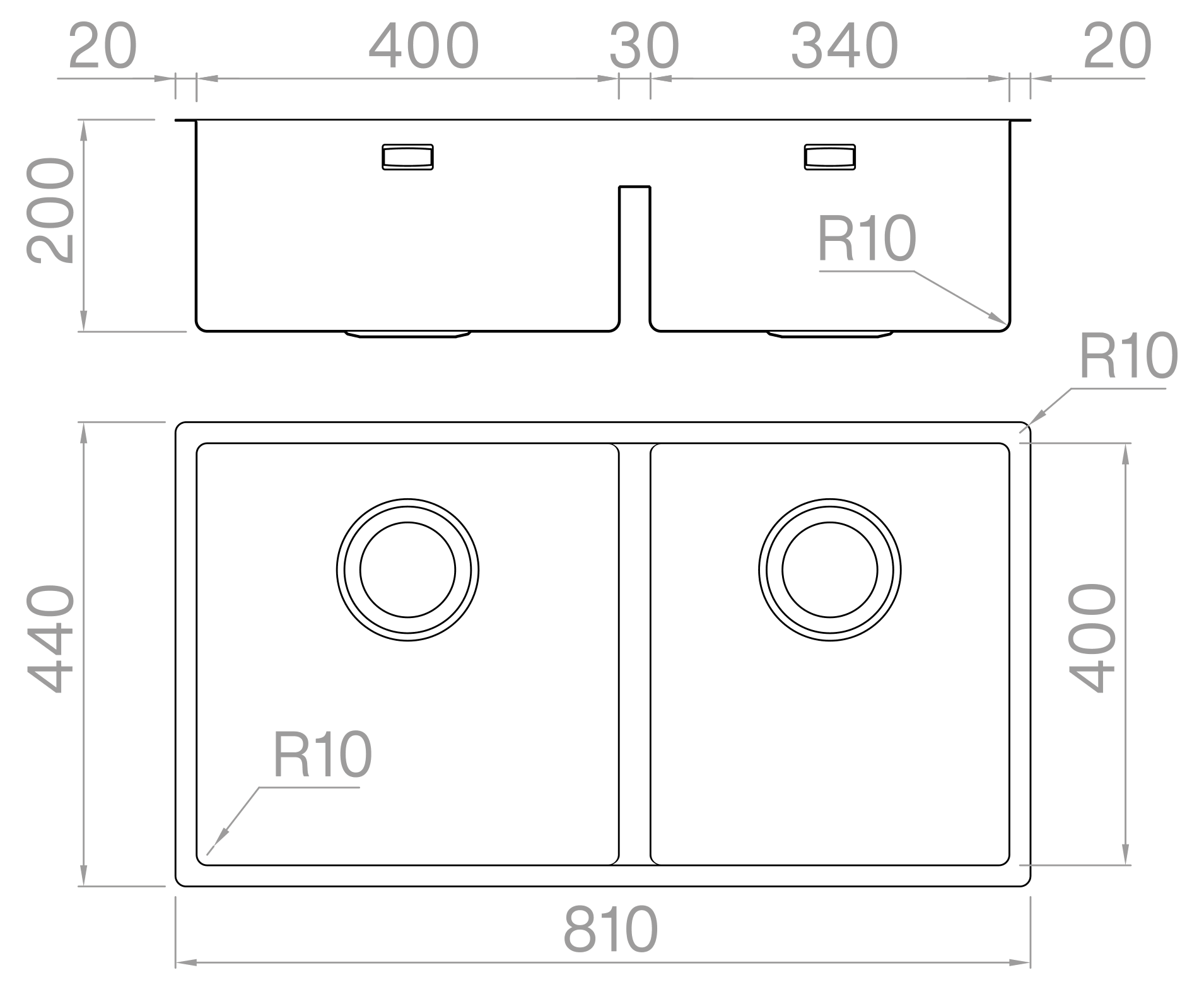 Artinox Mose SB81, topmount or undermount sink - Olif