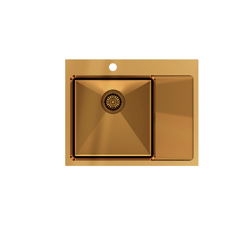 Copper inset kitchen sink small drainer, 45cm Quadron Russell