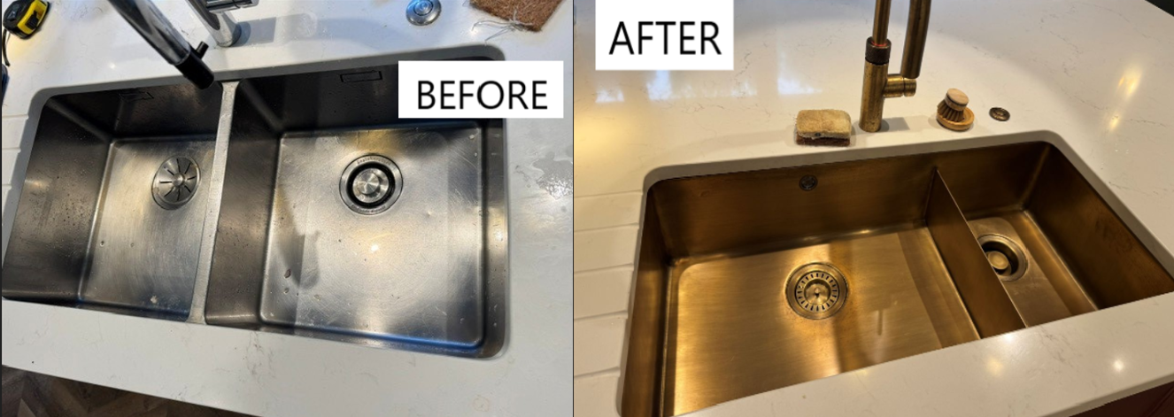 Replacing an old sink with a new patinated brass sink