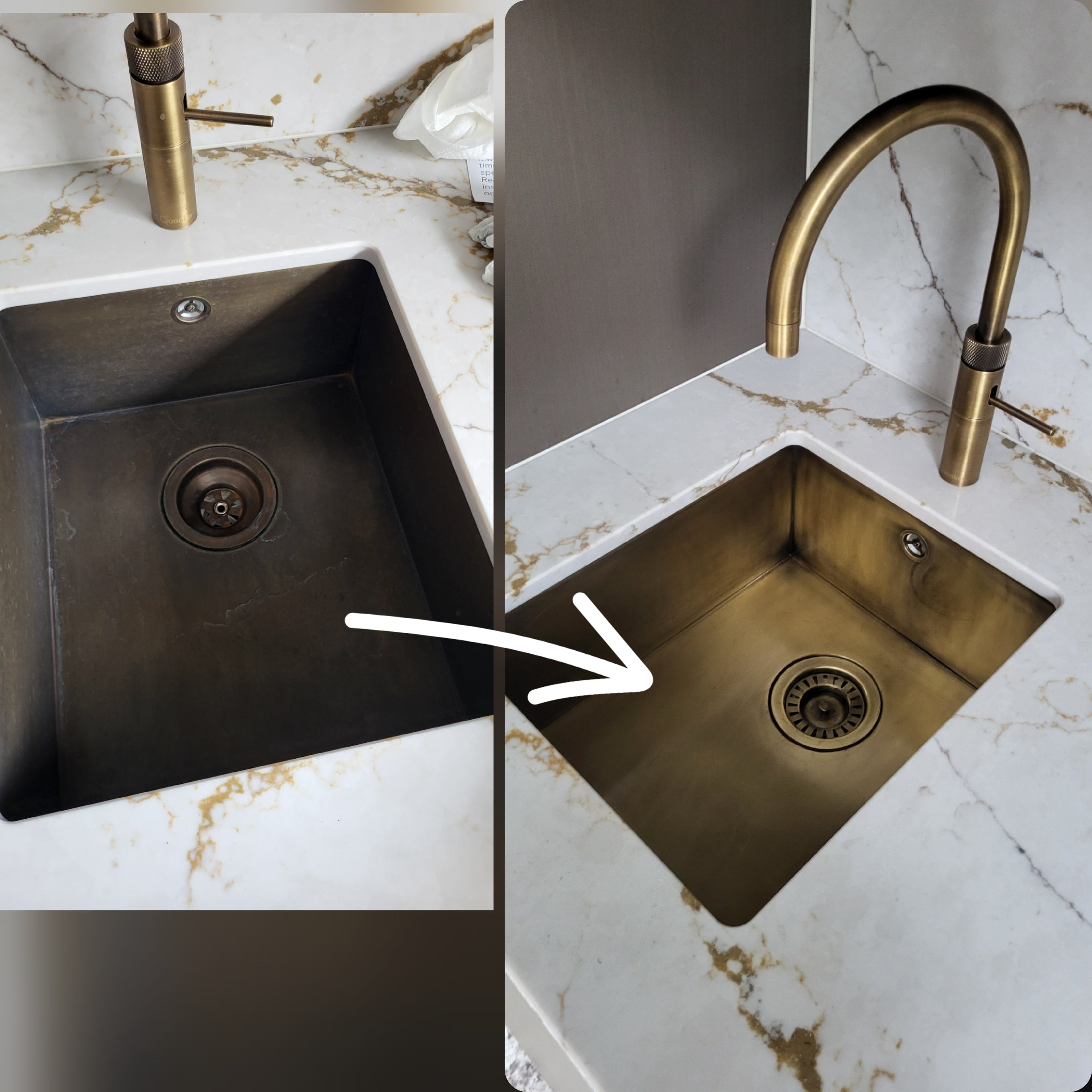 Patinated Brass sink polishing service