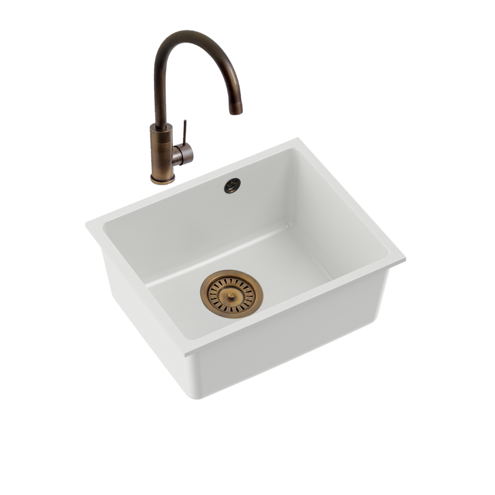 Quadron Alec 40 White Patinated Brass, undermount kitchen sink