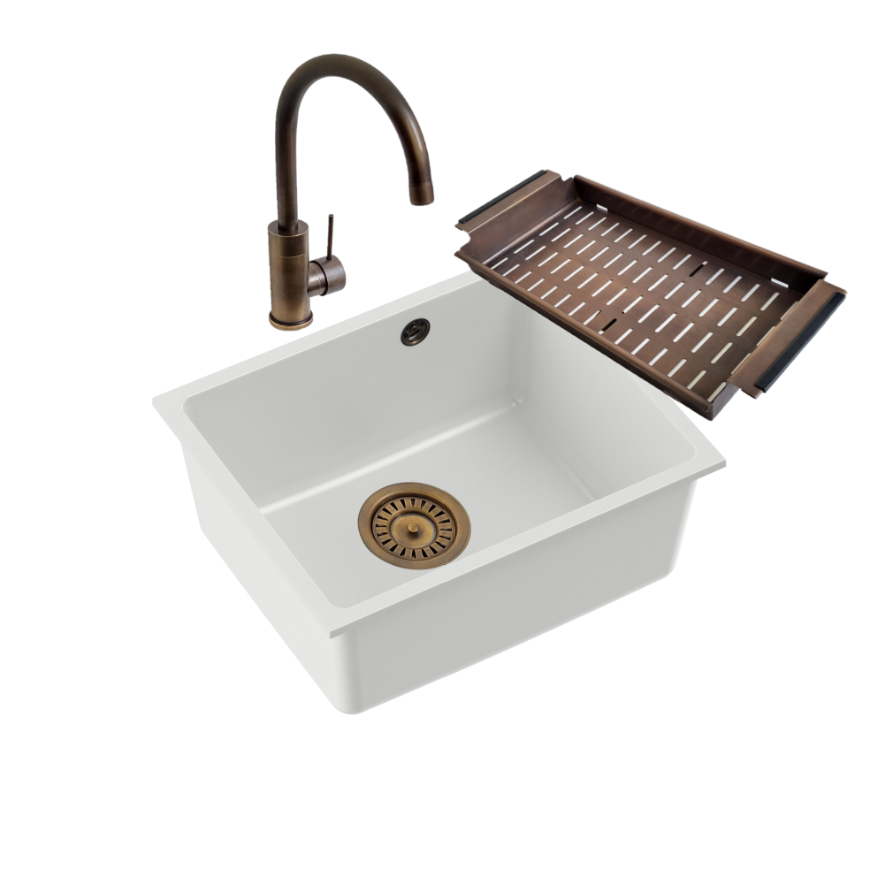 Quadron Alec 40 White Patinated Brass, undermount kitchen sink