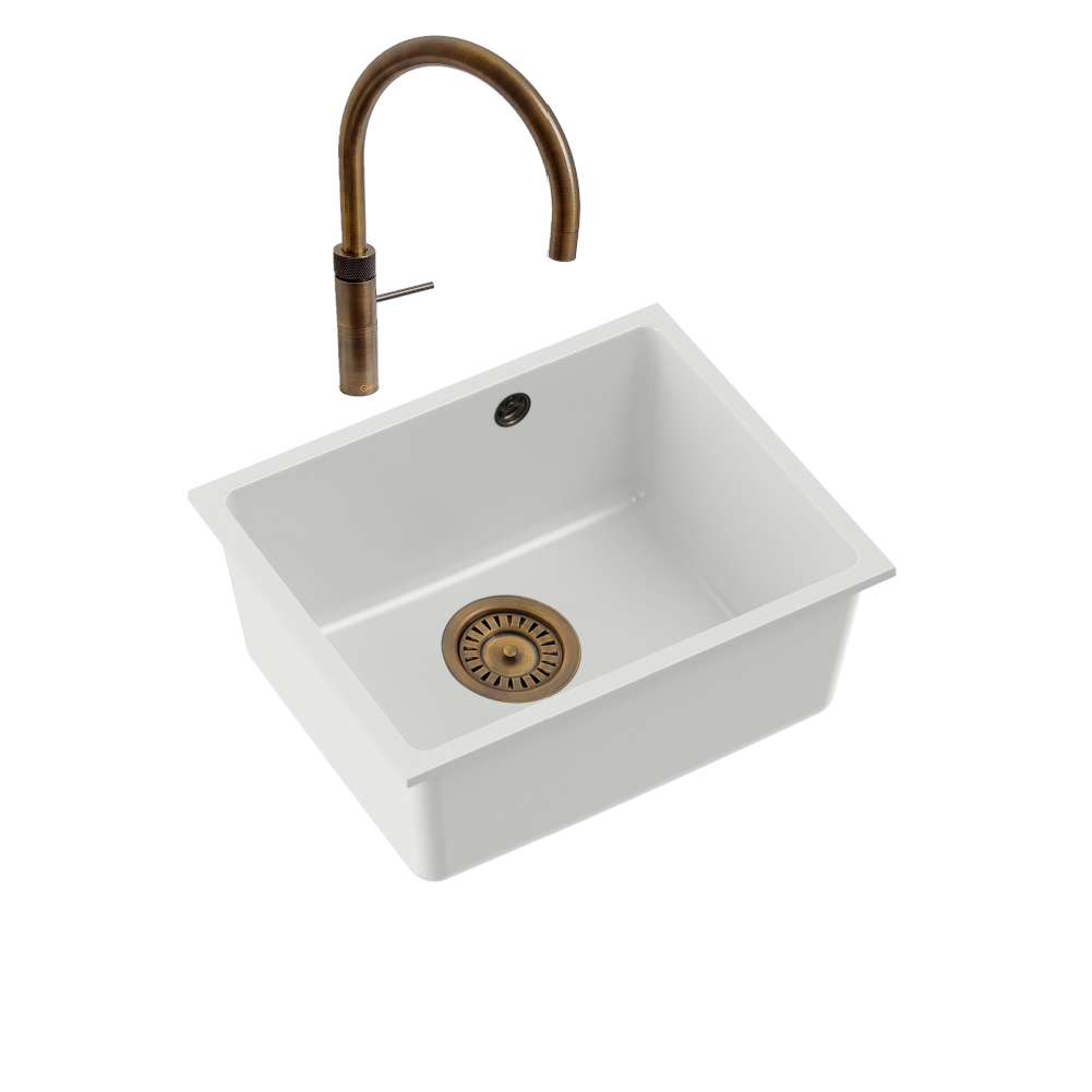 Quadron Alec 40 White Patinated Brass, undermount kitchen sink