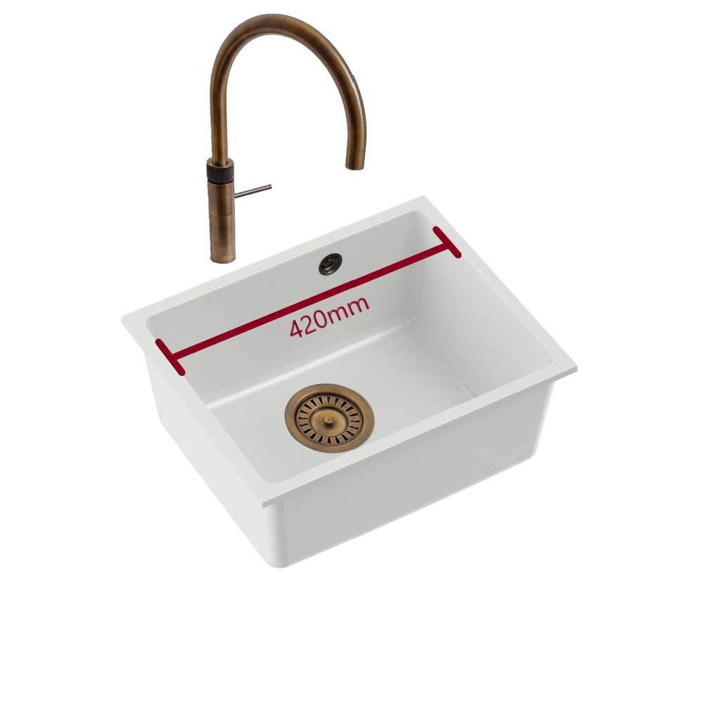 Quadron Alec 40 White Patinated Brass, undermount kitchen sink