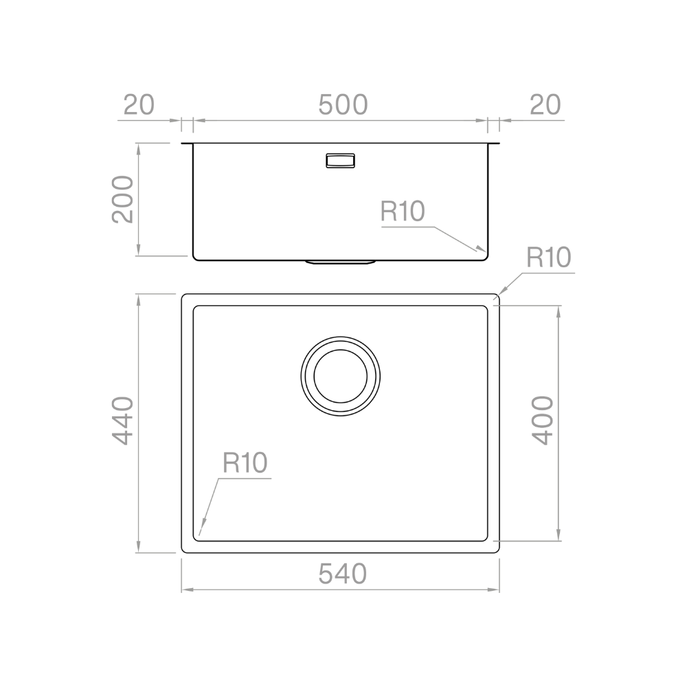 Artinox Titanium Gun Metal 50, top, flush-mount or undermount sink
