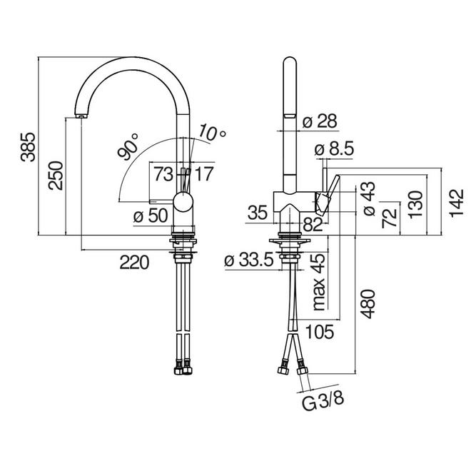 Nobili Live J spout Anthracite kitchen mixer tap