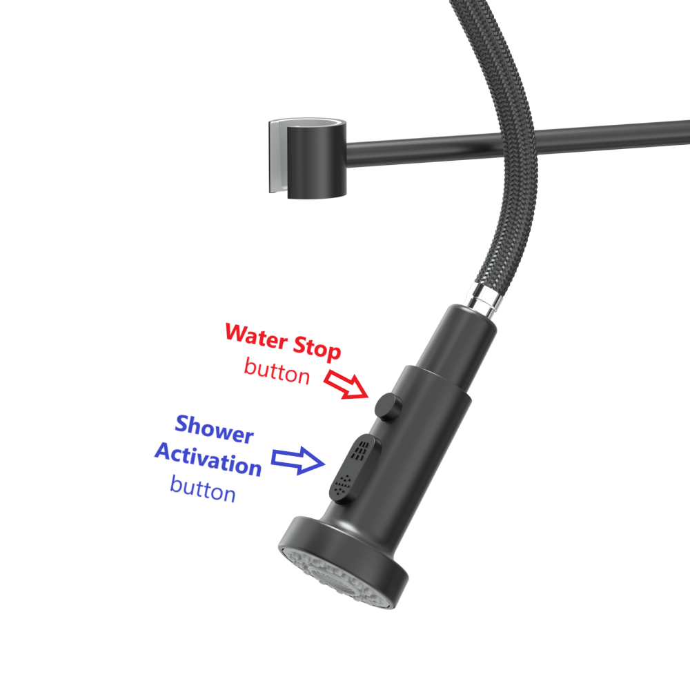 Quadron Alice flexible tap with spray & water stop function, Matte Black