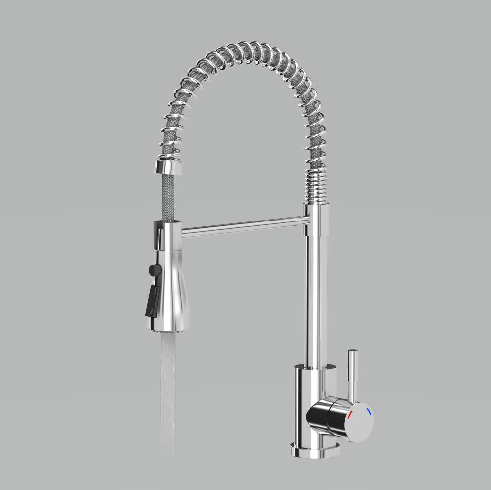 Quadron Salma flexible tap with spray & water stop function, Brushed Steel