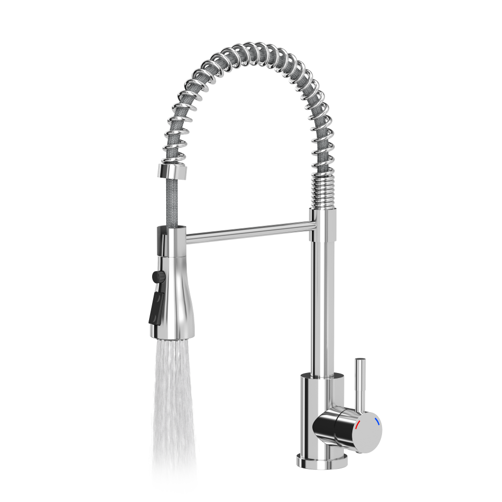 Quadron Salma flexible tap with spray & water stop function, Brushed Steel