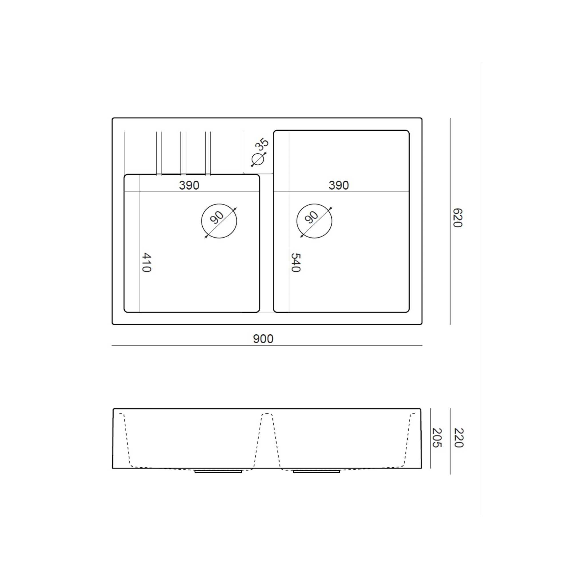 Quadron Bill 120 Black, belfast granite sink