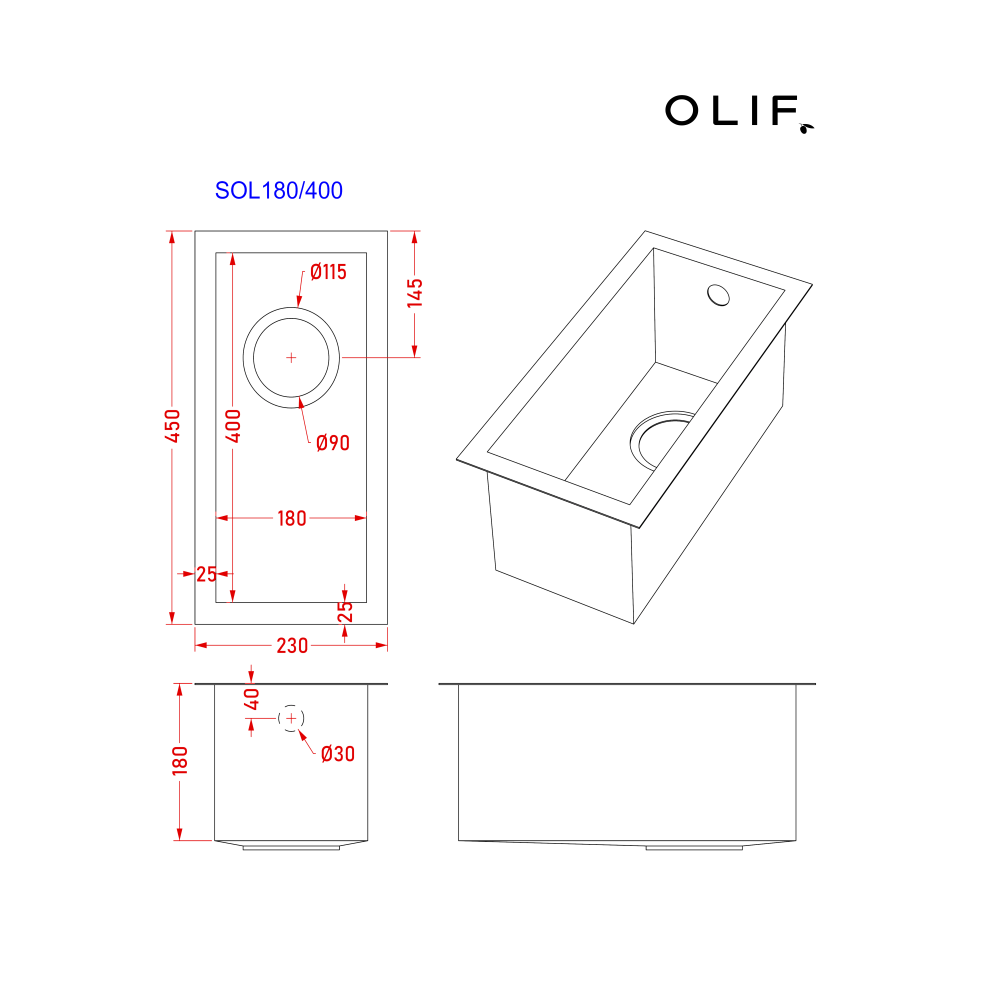 Olif Crudo 18 Patinated Brass kitchen sink, undermount or topmount