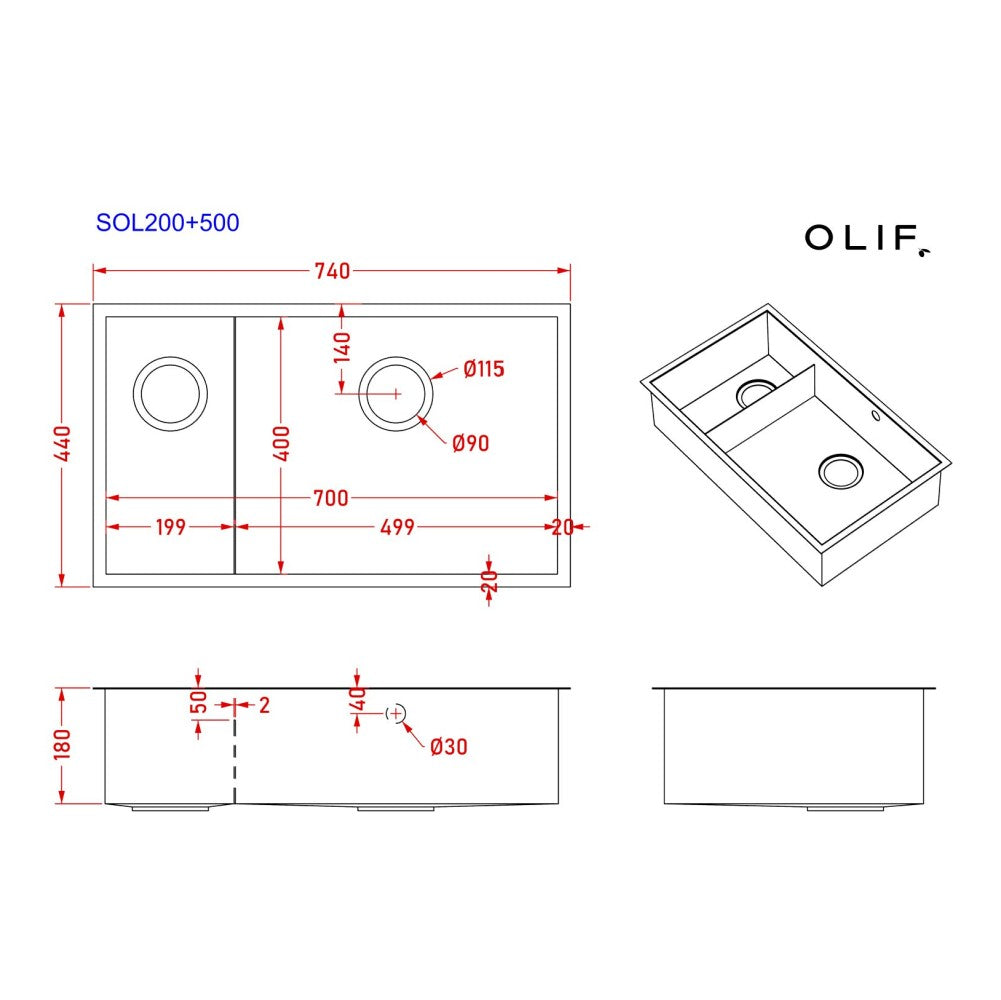Olif Crudo 20+50 Patinated Brass kitchen sink, undermount or topmount