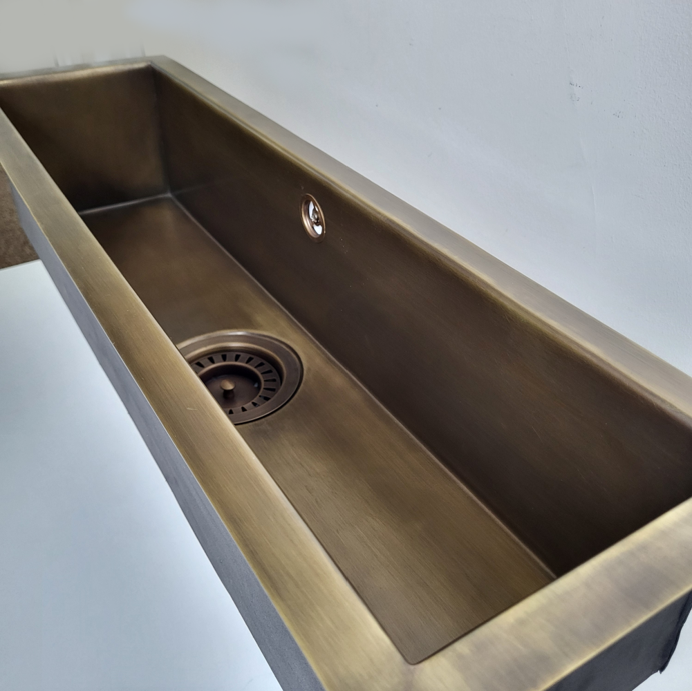 Olif Crudo Trough 68 Patinated Brass, undermount or topmount