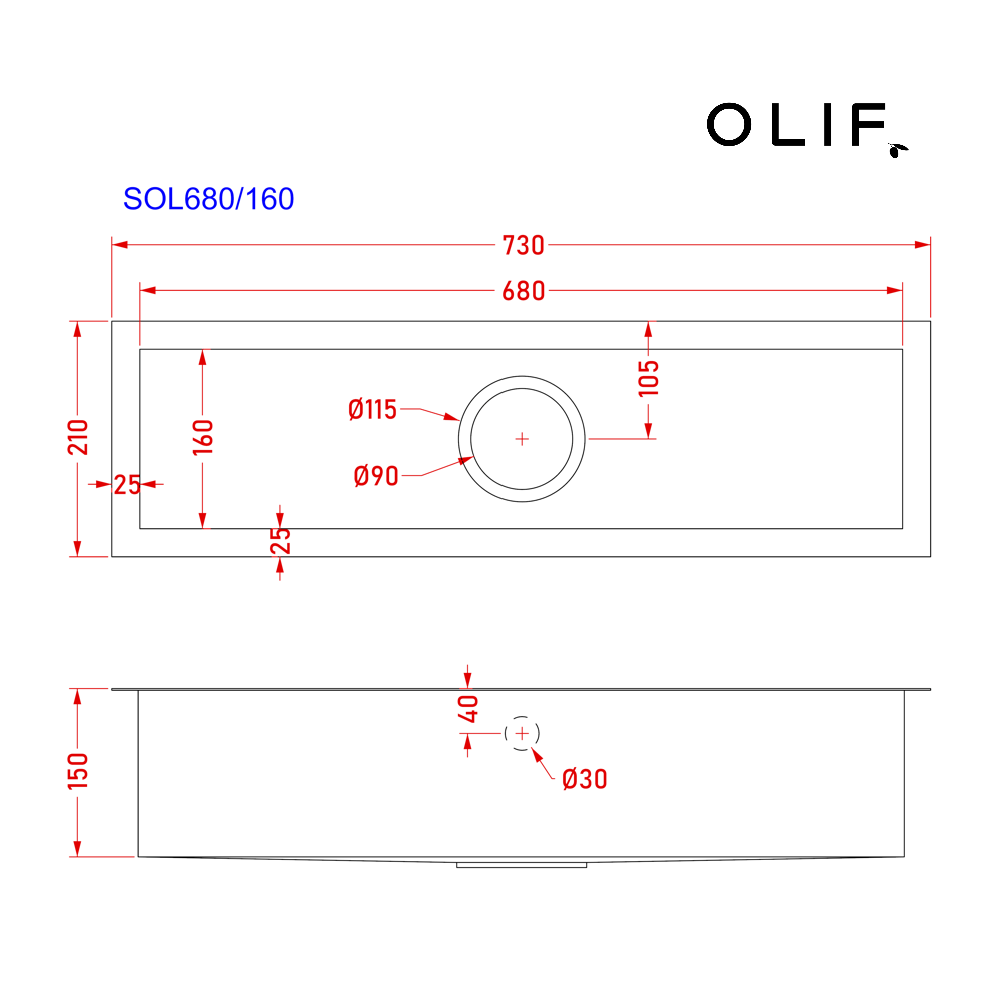Olif Crudo Trough 68 Patinated Brass, undermount or topmount