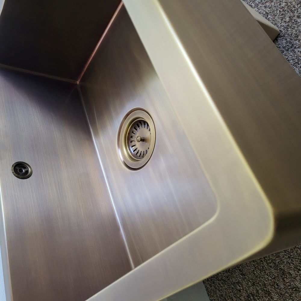 Olif Crudo 60 Belfast Patinated Brass kitchen sink, single