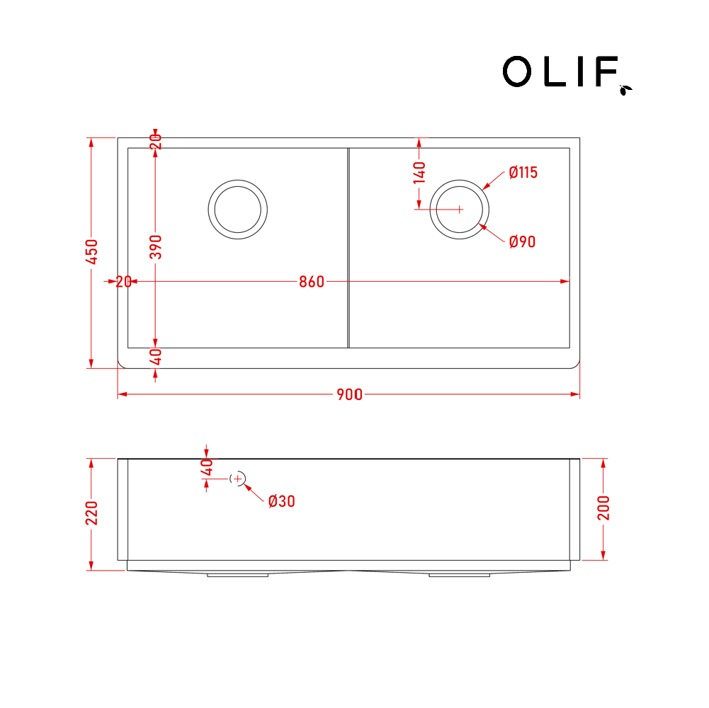 Olif Crudo 90 Belfast Patinated Brass kitchen sink, double