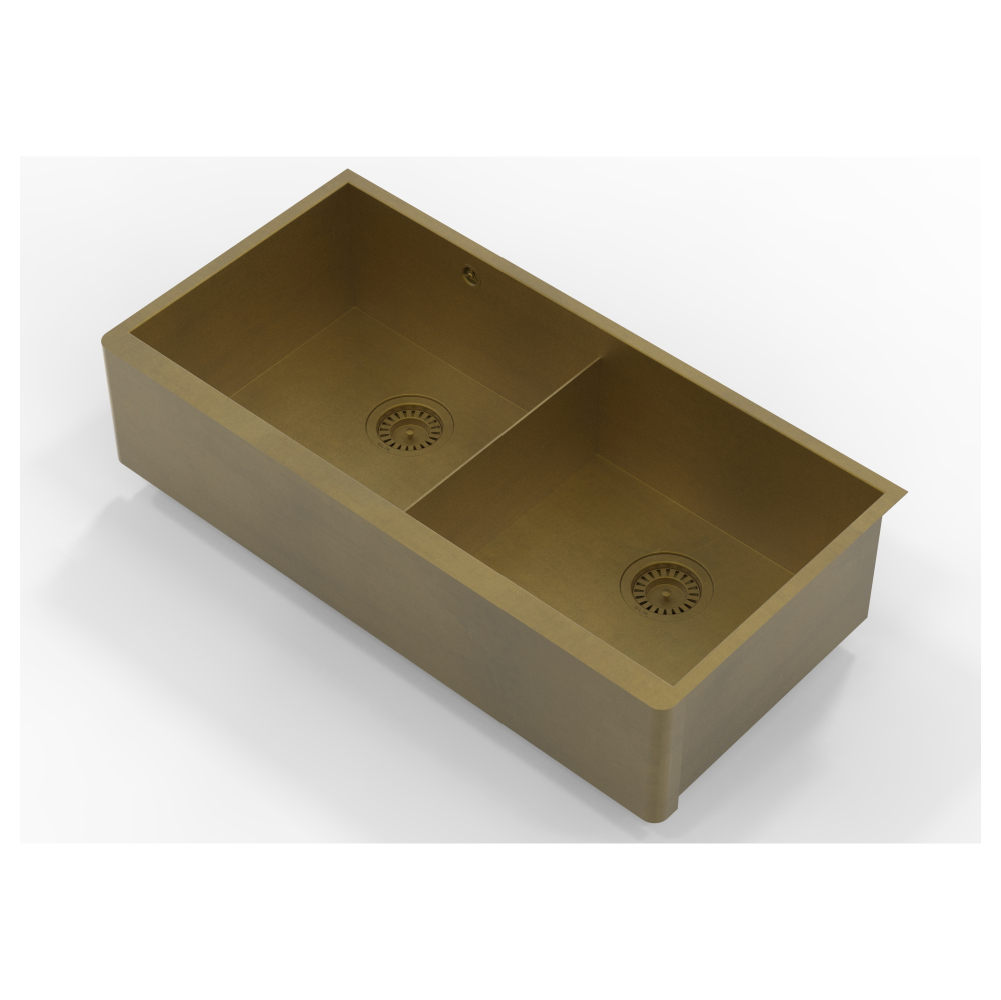 Olif Crudo 90 Belfast Patinated Brass kitchen sink, double