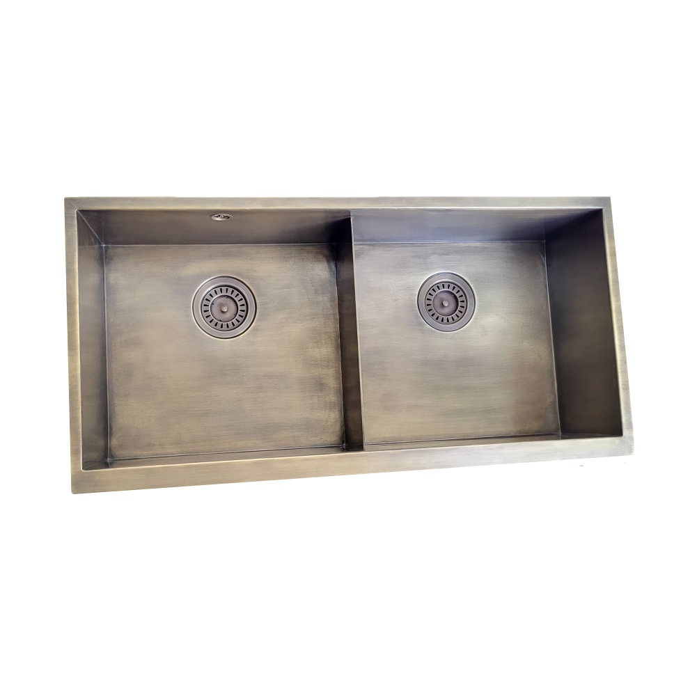 Olif Crudo 90 Belfast Patinated Brass kitchen sink, double
