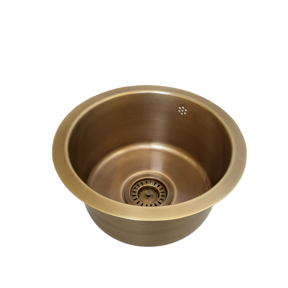 Olif Crudo D30 Patinated Brass kitchen sink, round undermount