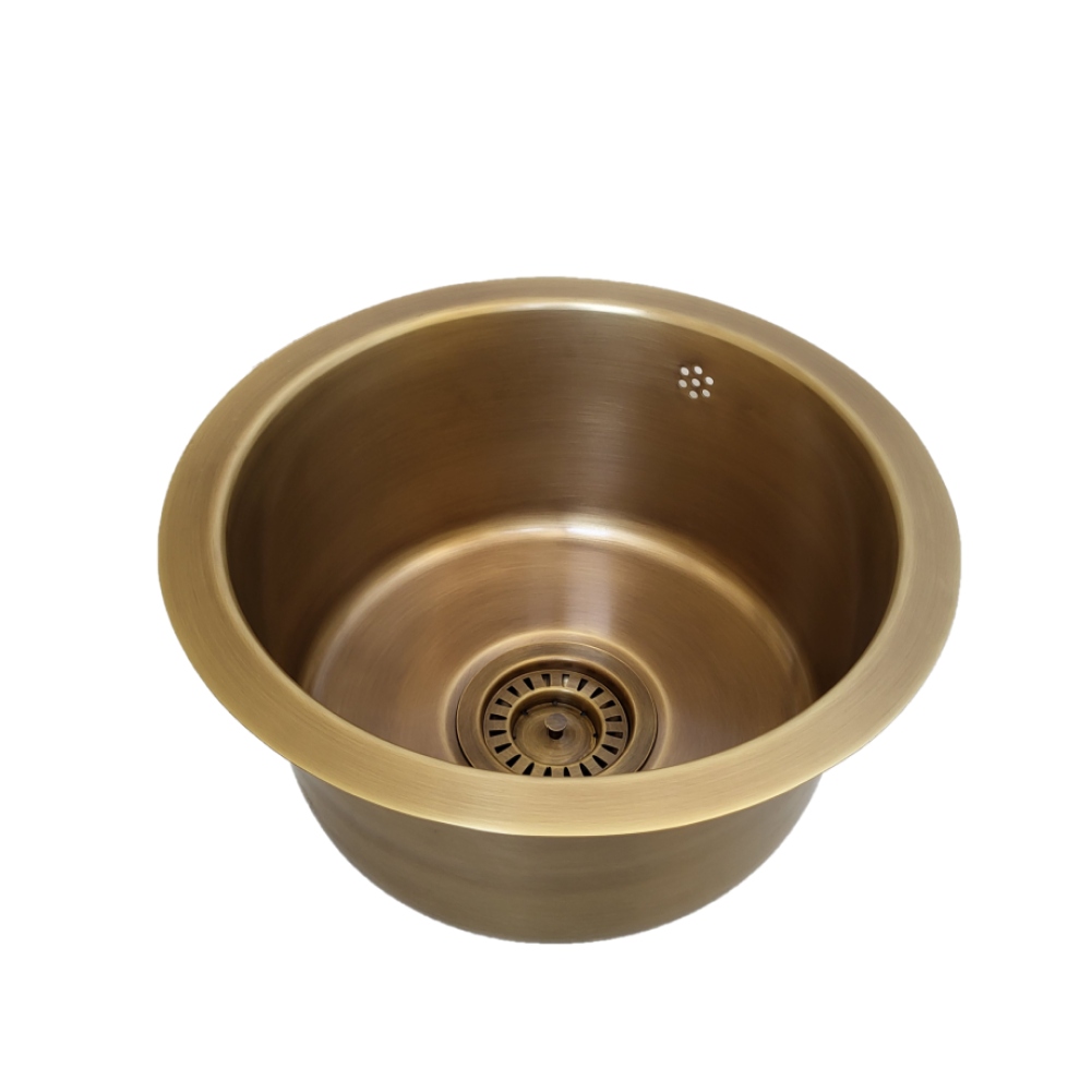 Olif Crudo D30 Patinated Brass kitchen sink, round undermount