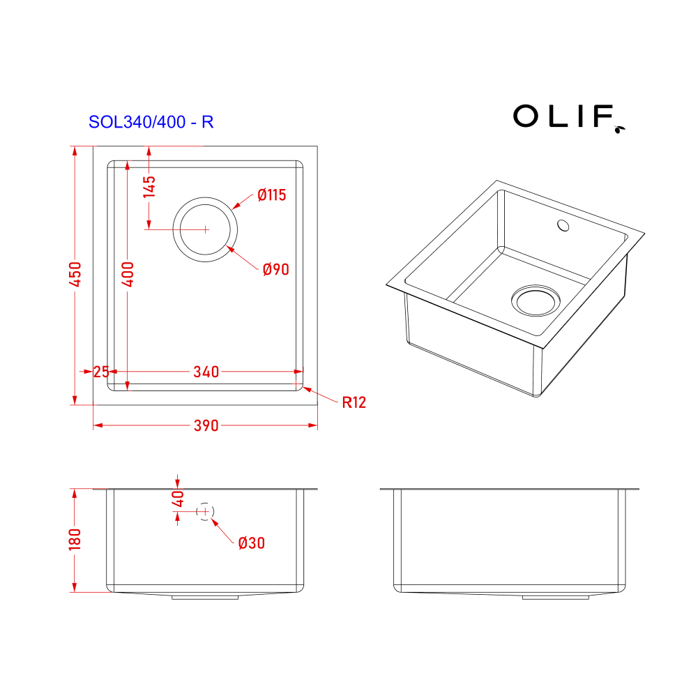 Olif Crudo Rondo 34 Patinated Brass kitchen sink, undermount or topmount