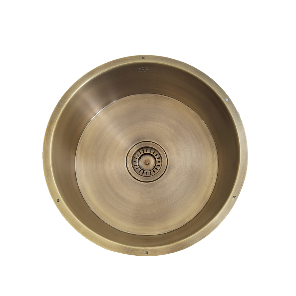 Olif Crudo D40 Patinated Brass kitchen sink, round undermount
