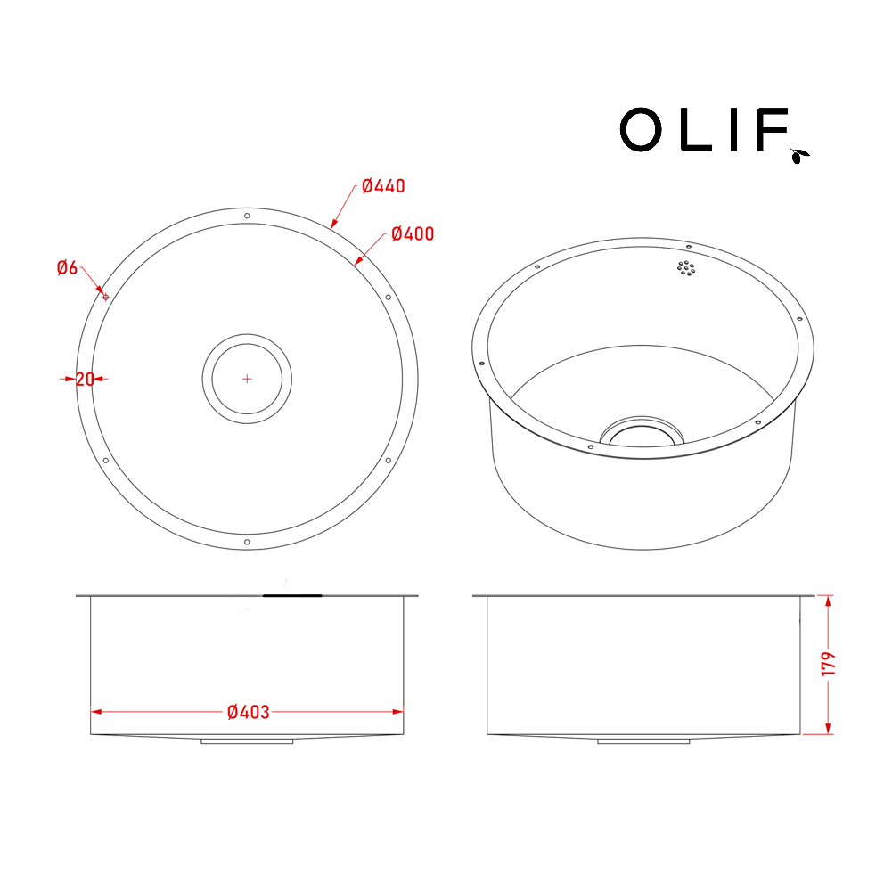 Olif Crudo D40 Patinated Brass kitchen sink, round undermount