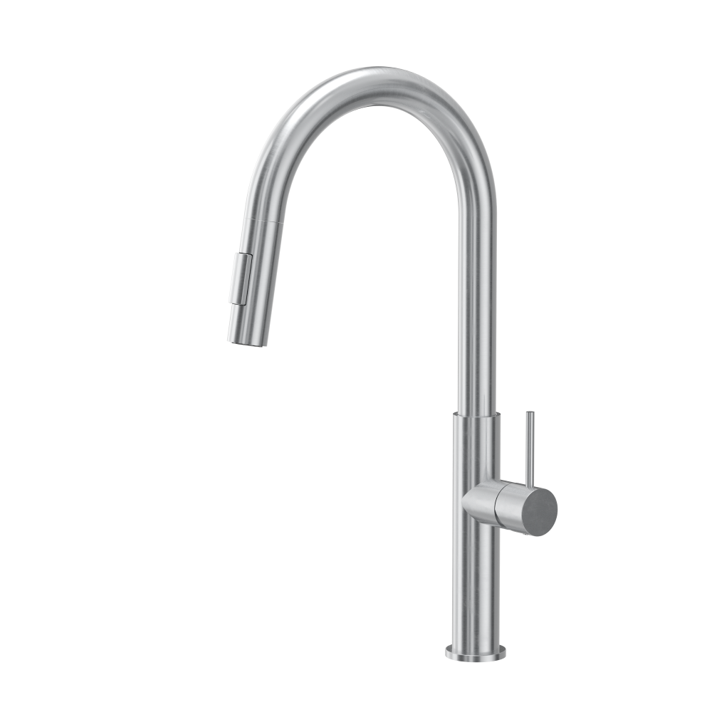 Quadron Darcy Brushed Steel pull-out kitchen tap, with spray