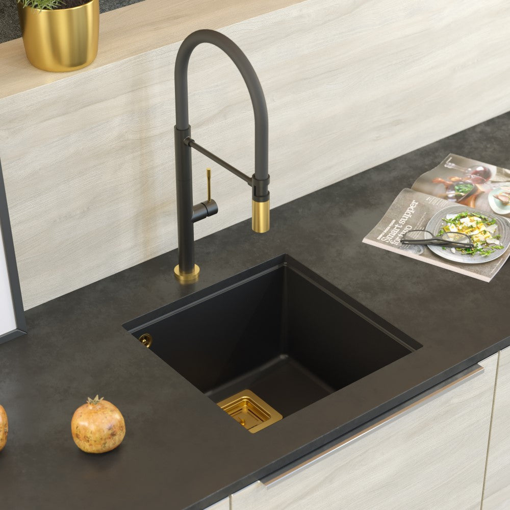 Quadron David 50 Pure Black undermount or topmount sink, Mix and Match