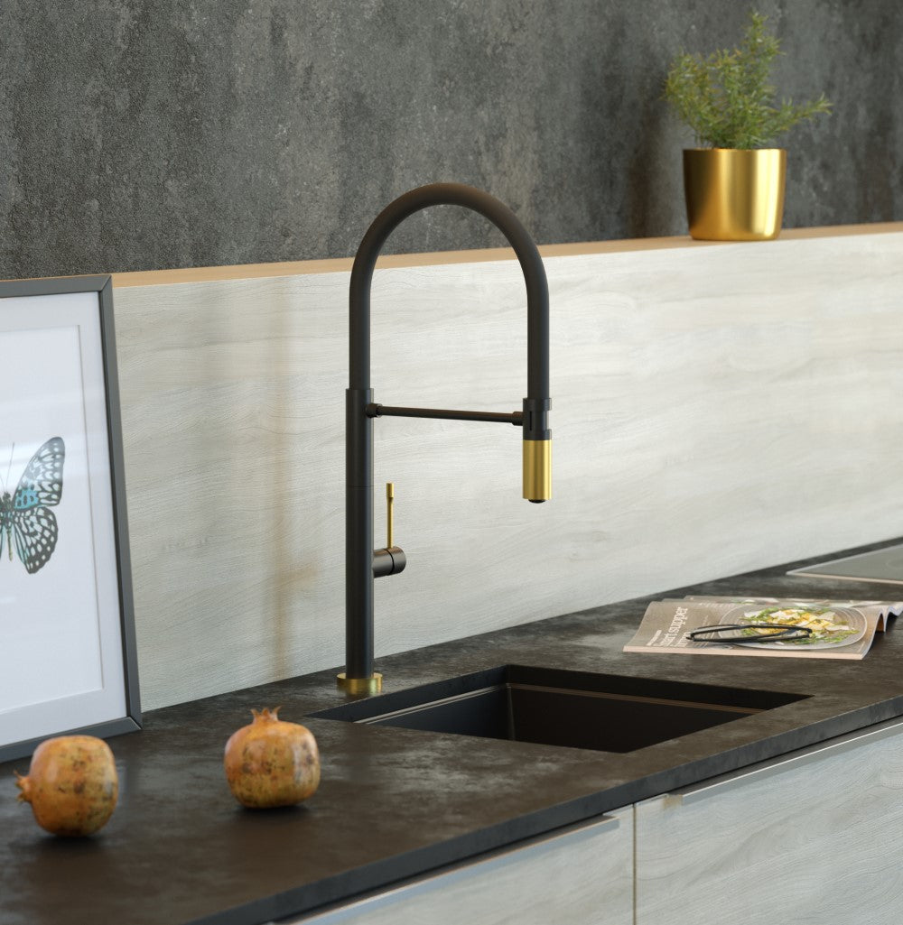 Quadron Margot kitchen flexible tap, Mix & Match Matte Black/Gold