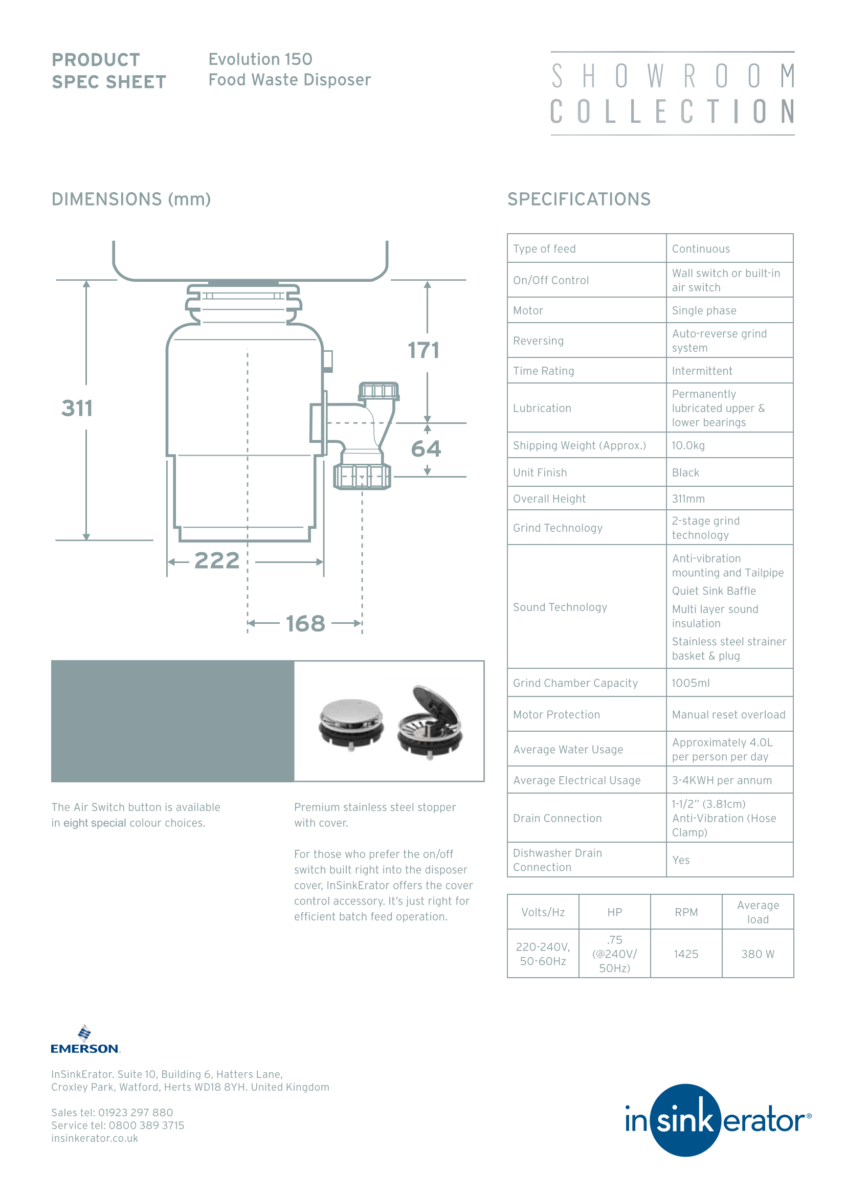 InSinkerator Evolution 150 PVD BRONZE food waste disposer