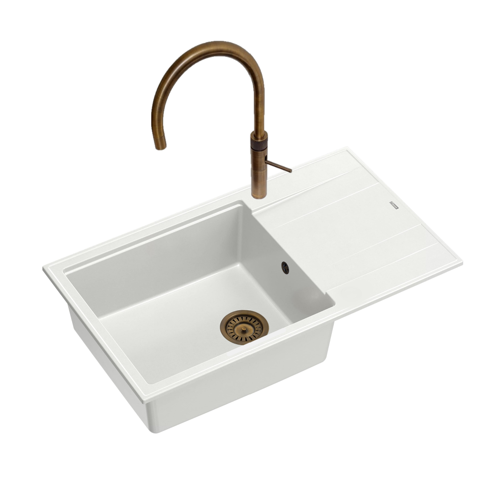 Quadron Evan 136 XL White Patinated Brass inset kitchen sink