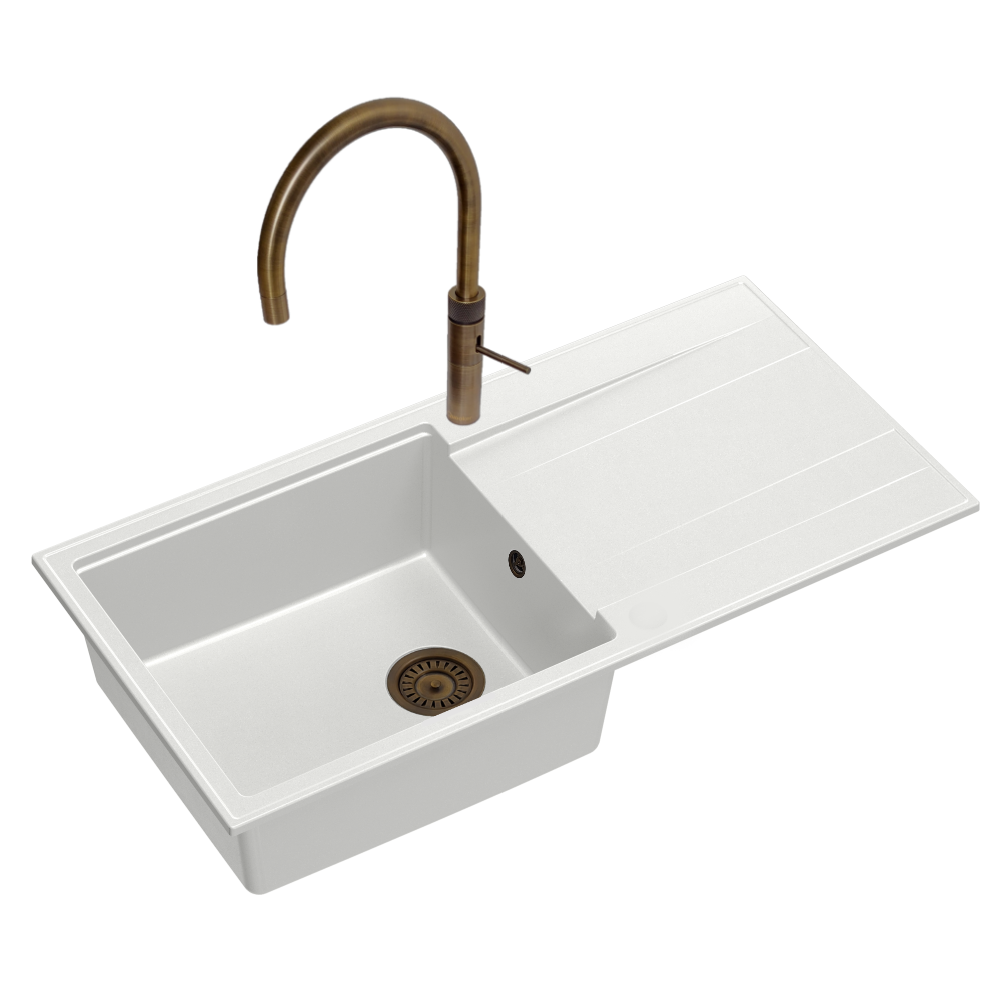 Quadron Evan 146 XL White Patinated Brass inset kitchen sink