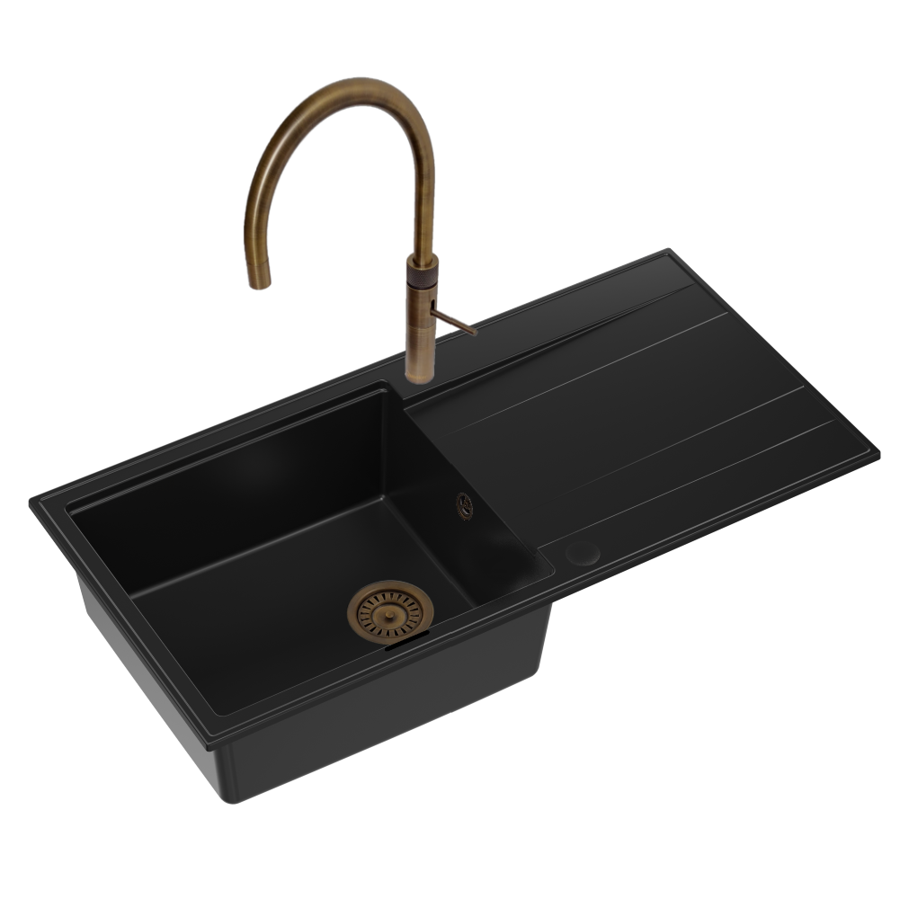 Quadron Evan 146 XL Black Patinated Brass inset kitchen sink