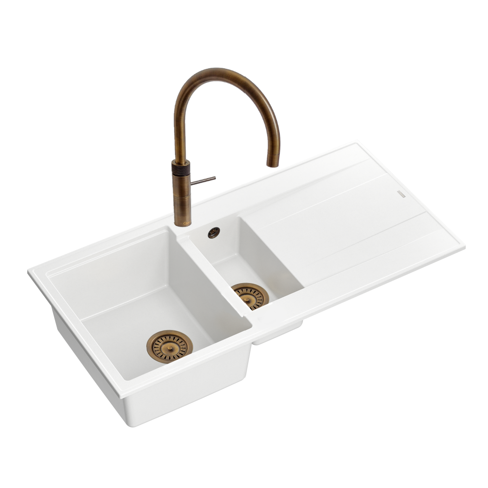 Quadron Evan 156 White Patinated Brass inset kitchen sink