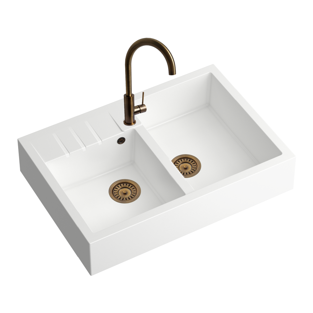 Quadron Bill 120 White, belfast granite sink, Mix and Match