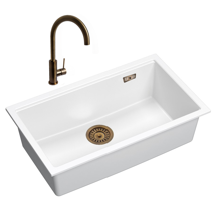 Quadron Logan 110 White Patinated Brass, topmount or undermount sink