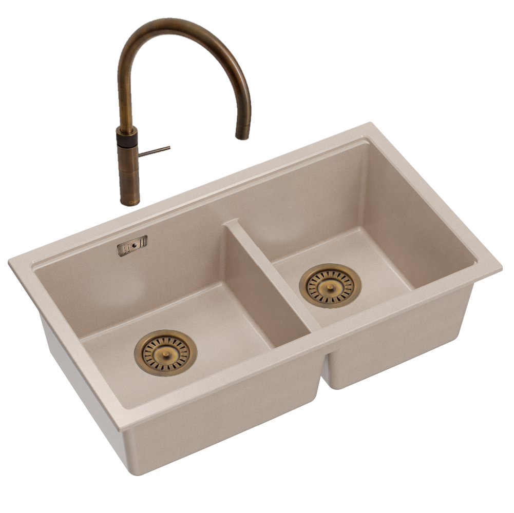 Quadron Logan 120 Pearl Beige Patinated Brass, topmount or undermount sink