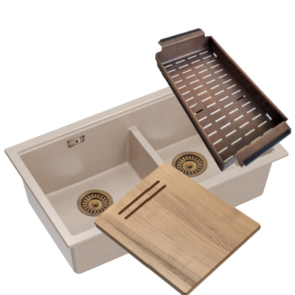 Quadron Logan 120 Pearl Beige Patinated Brass, topmount or undermount sink
