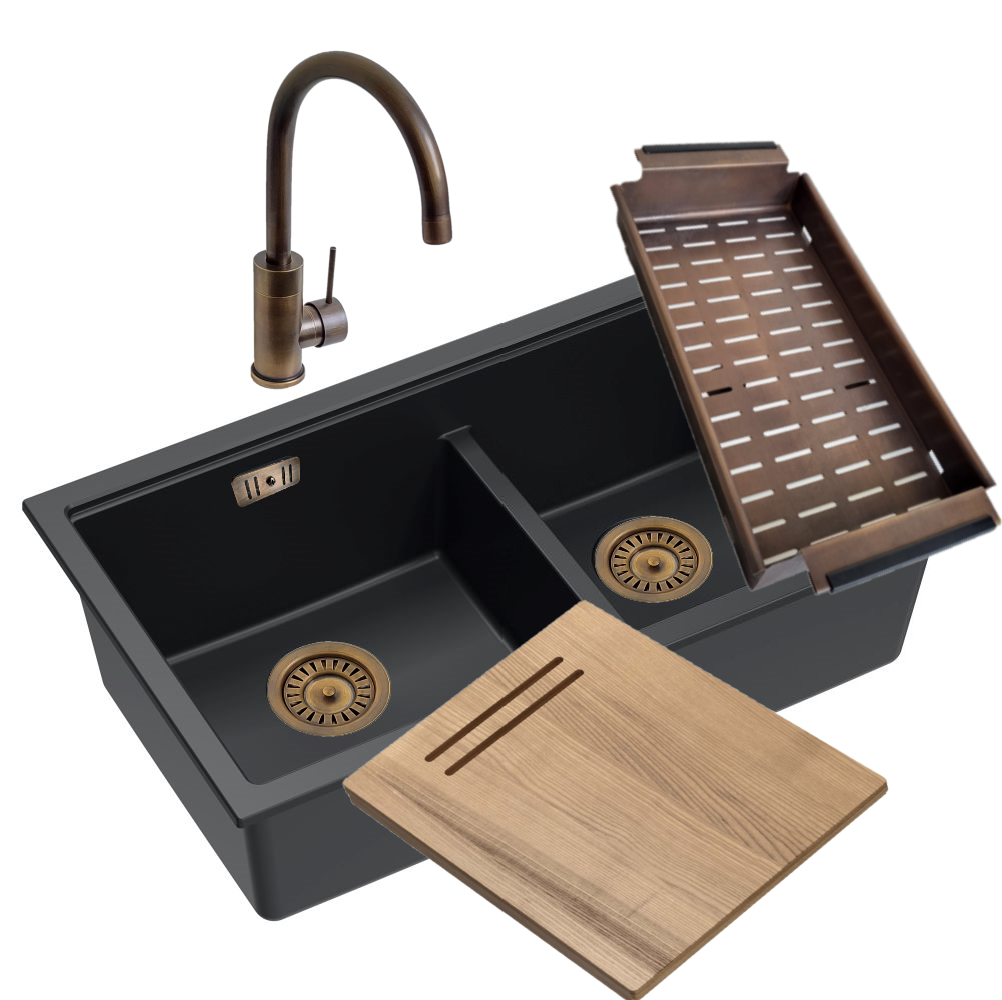Quadron Logan 120 Black Patinated Brass, topmount or undermount sink
