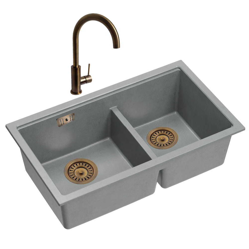 Quadron Logan 120 Silver Stone Patinated Brass, topmount or undermount sink
