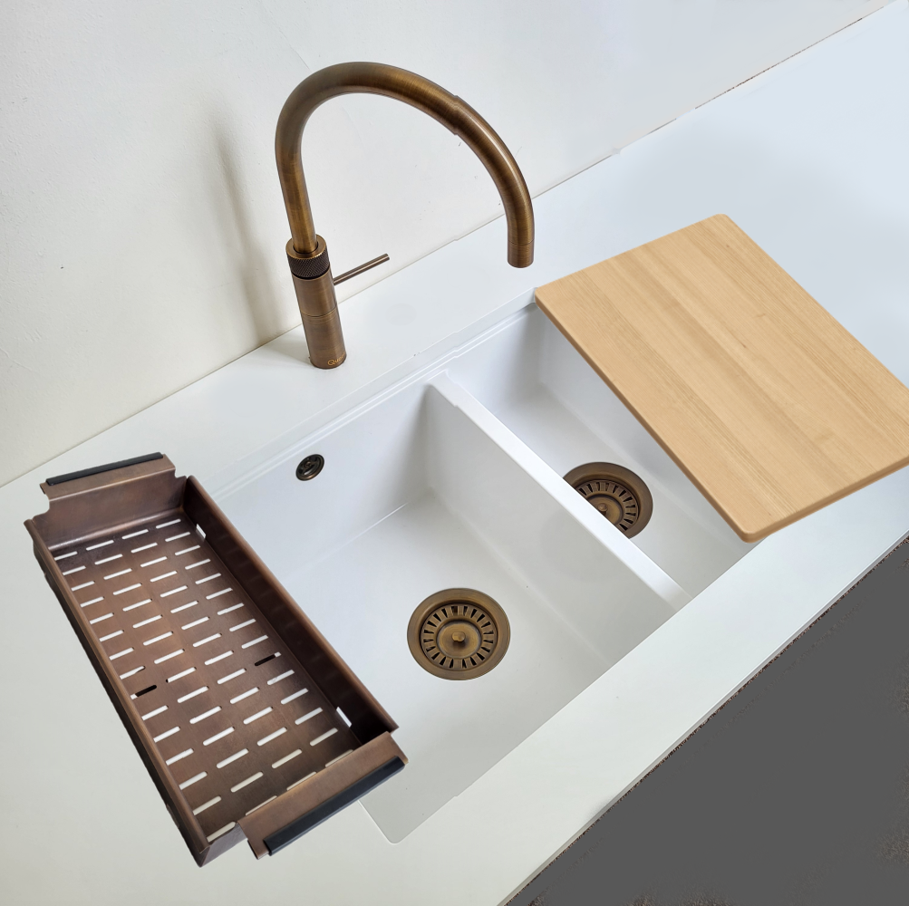 Quadron Logan 151 White Patinated Brass, topmount or undermount sink