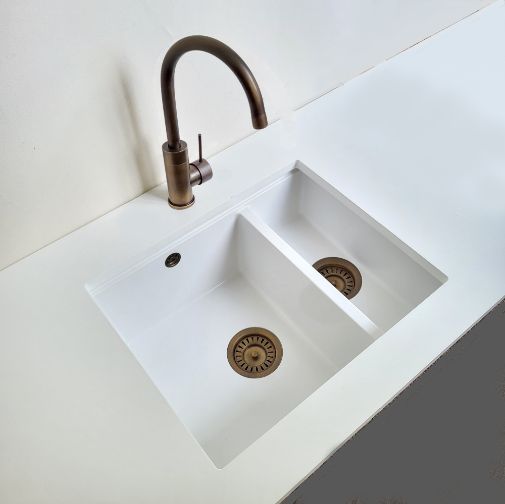 Quadron Logan 151 White Patinated Brass, topmount or undermount sink
