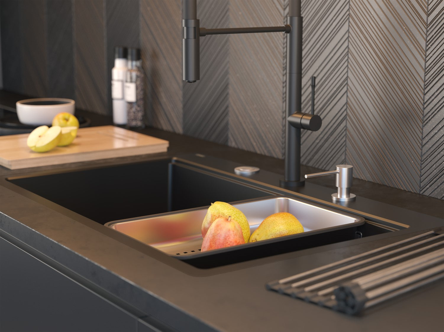 Quadron Marc Pure Carbon flush workstation sink