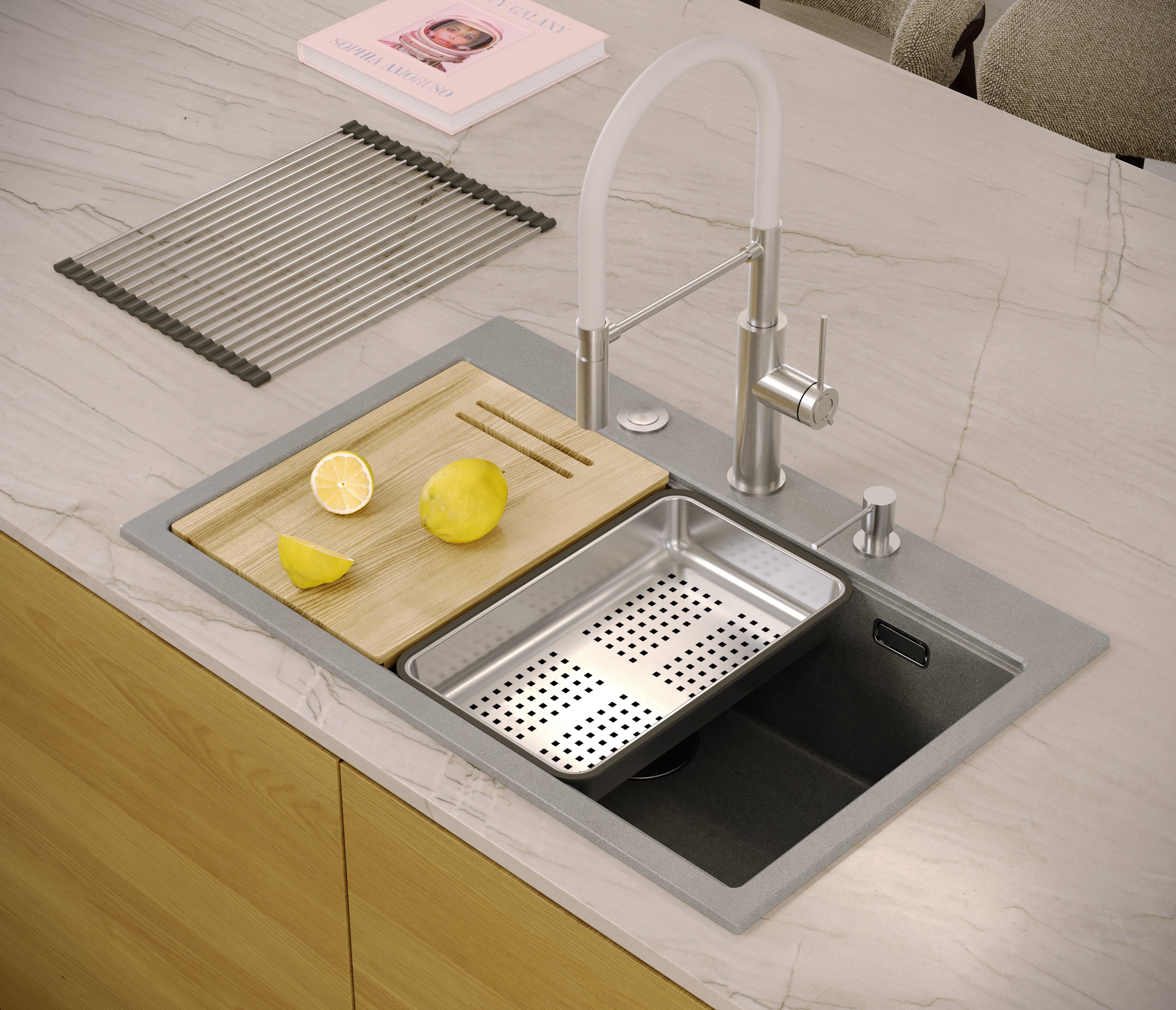 Quadron  Marc 110 Silver Stone inset kitchen workstation