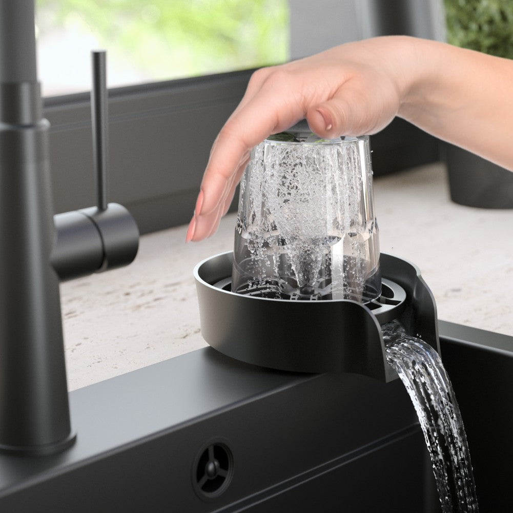 Quadron ClassicWash Glass Rinser Black with Pull-out Spray